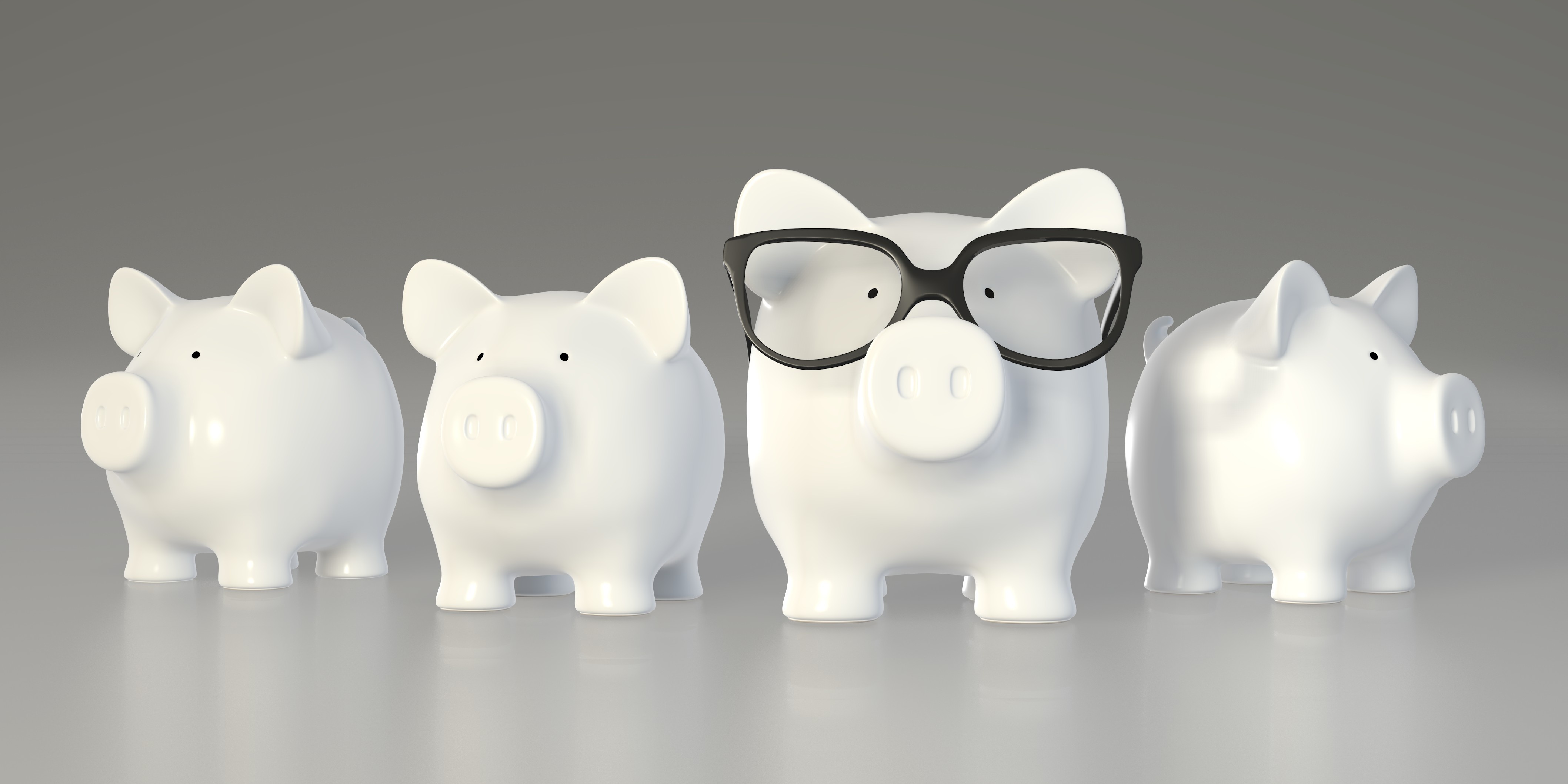 Piggy bank - group with big pig with glasses
